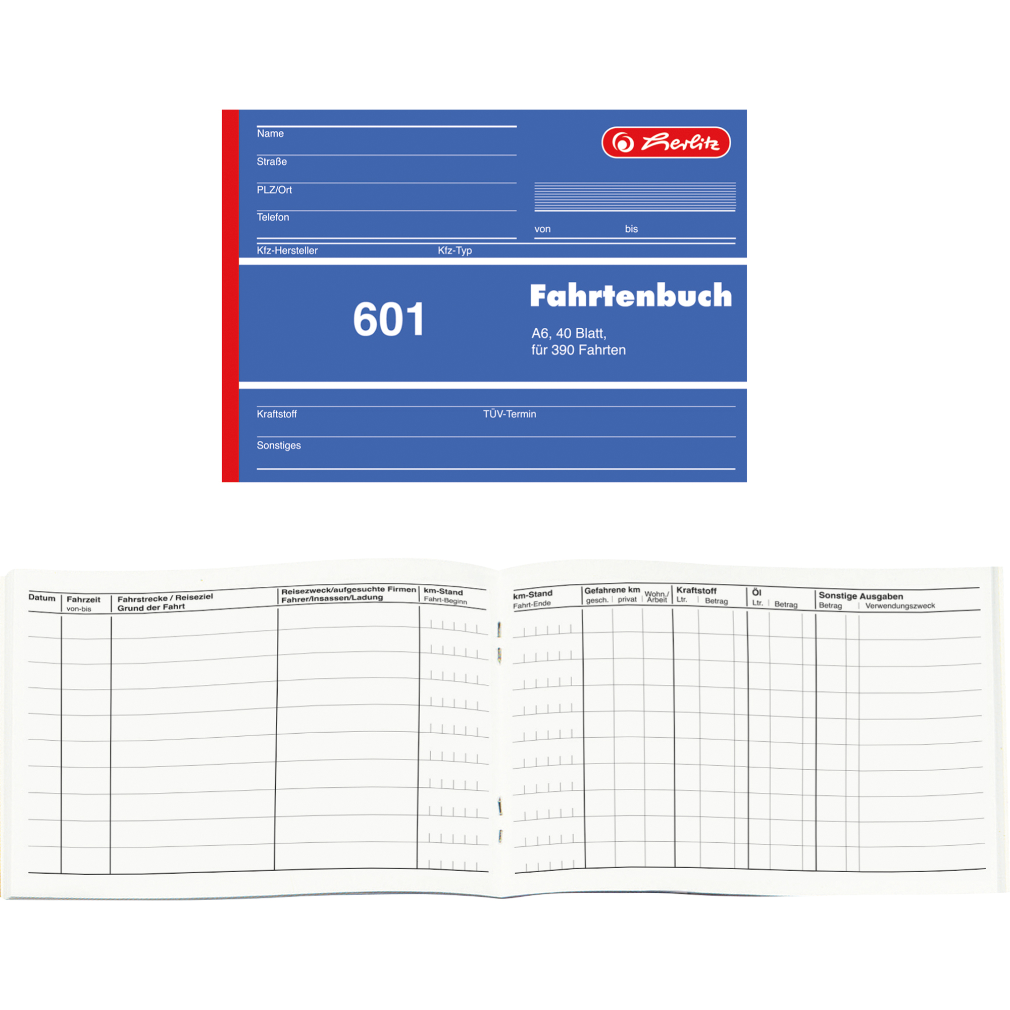 herlitz Fahrtenbuch A6 quer 40 Blatt